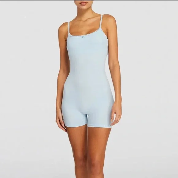 Skims Soft Lounge Lace Onesie in Celeste size Large - Picture 2 of 11